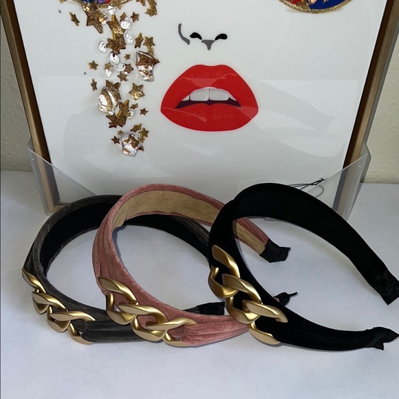 Buyers Choice One Velvet Fashion Headband with Gold Chain - Picture 4 of 11
